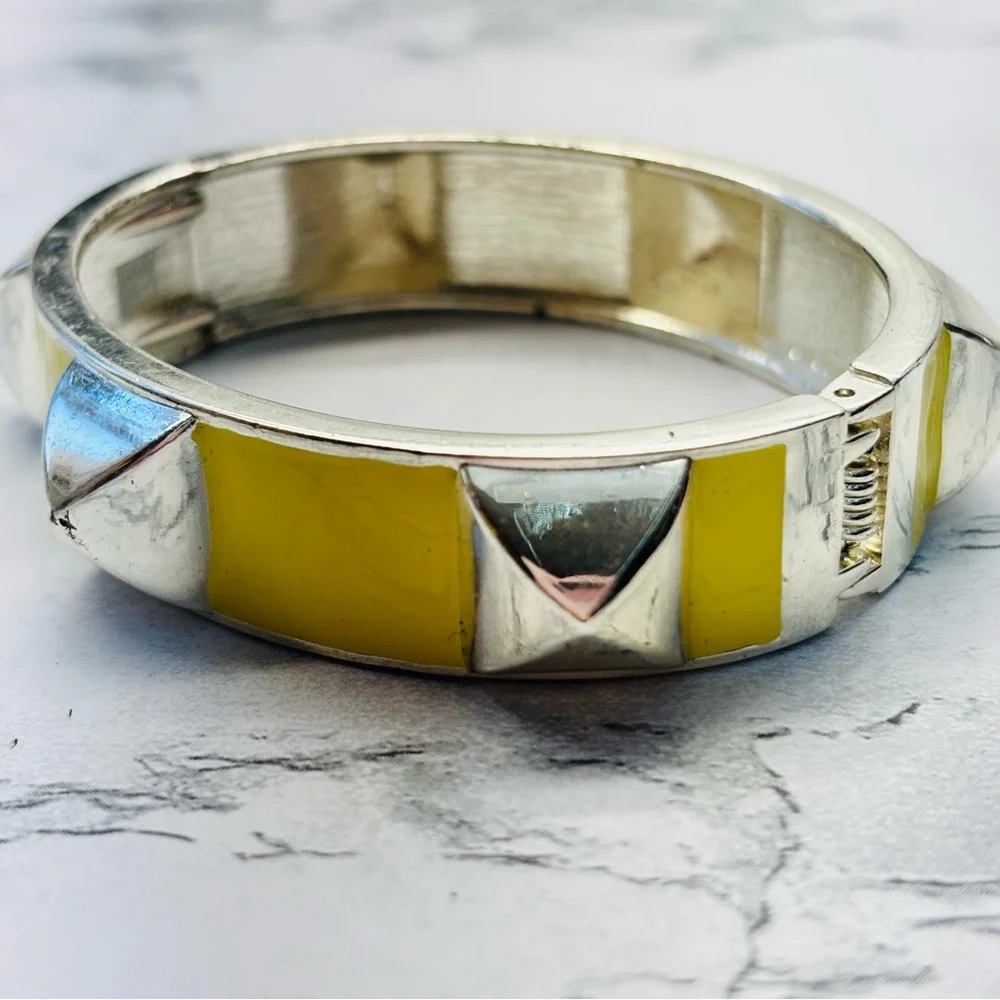 Silver and Yellow Geometric Bangle